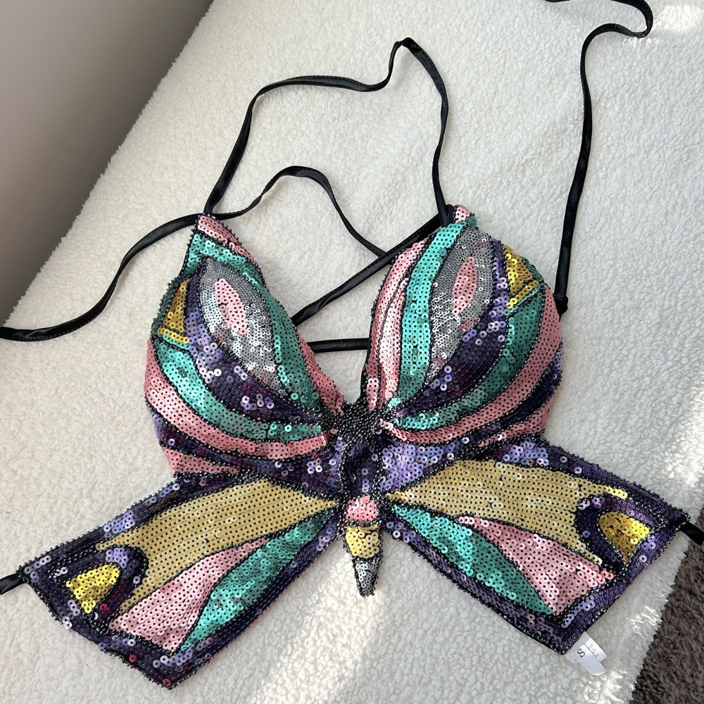 Sequin Butterfly Crop Top
